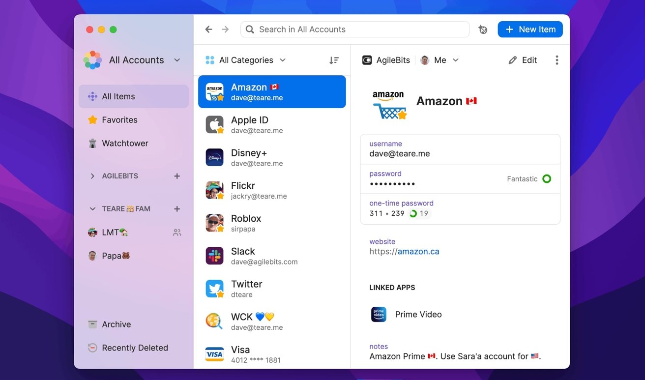 1Password password manager app