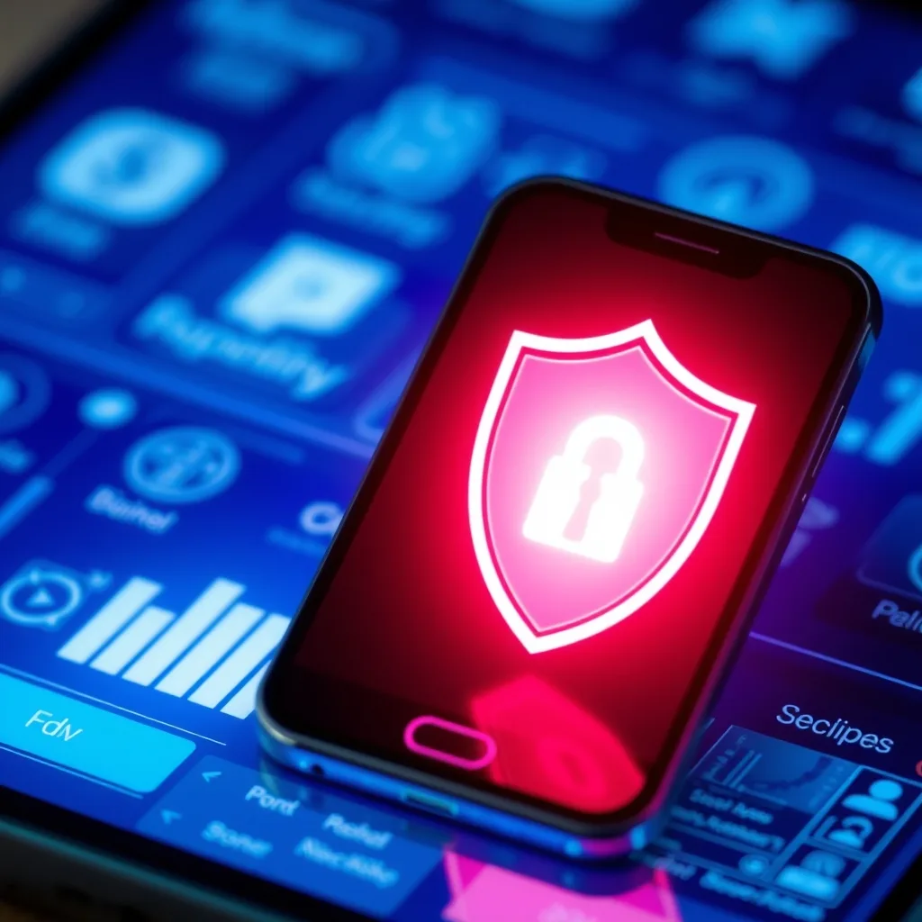 Fintech apps security shield on smartphone